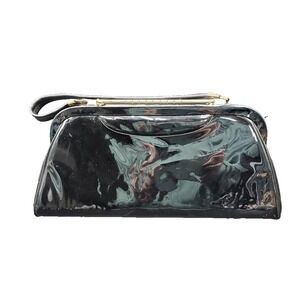 Vtg AETNA Black Patent Leather Handbag Purse Snap Clasp Closure